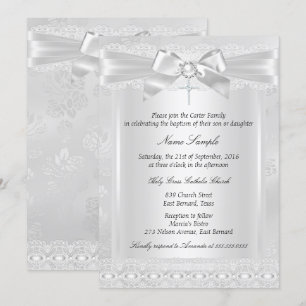 Invitation Garçon ou fille Baptême Croix en dentelle blanche