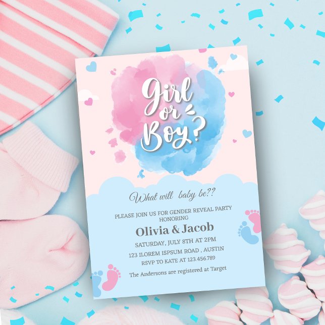 Invitation Garçon ou fille bébé pieds sexe révéler la fête (Créateur téléchargé)