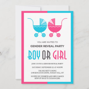 Invitation Garçon ou fille Bébé poussette jumeaux Révélation 