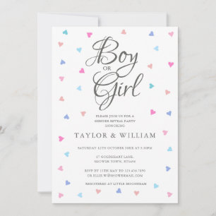 Invitation Garçon Ou Fille Bleu Coeurs Rose Genre Revela Part