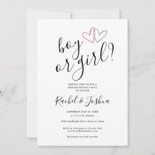 Invitation Garçon Ou Fille Bleu Coeurs Rose Genre Revela Part