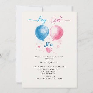 Invitation Garçon ou fille et ballons Sexe Reveal Party