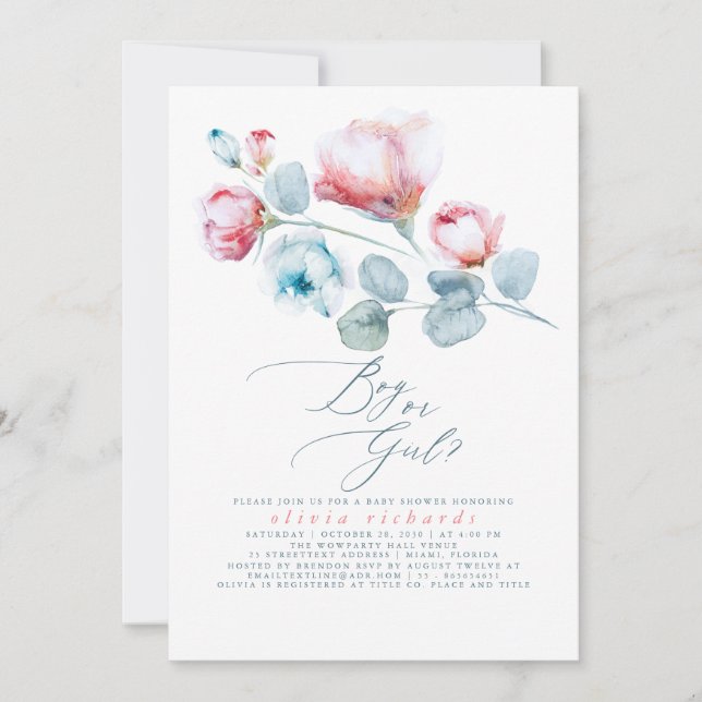 Invitation Garçon ou fille Floral Baby shower de révélation d (Devant)