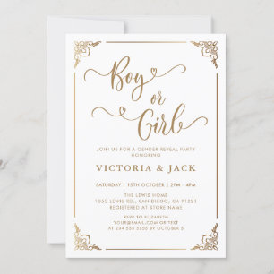 Invitation Garçon ou fille Gold Luxury Ornate Baby Genre Reve