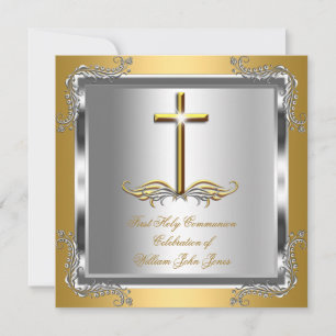 Invitation Garçon ou fille Première Communion d'or Argent d'o