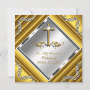 Invitation Garçon ou fille première communion or en or argent