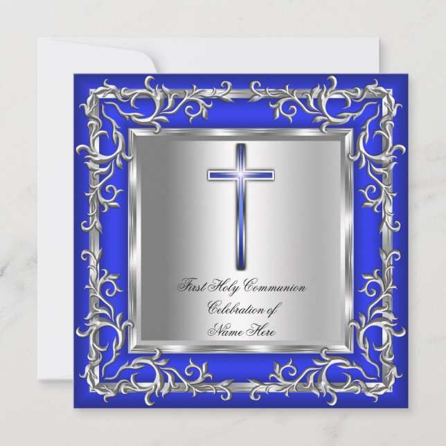 Invitation Garçon ou Fille Première Sainte Communion Argent B (Devant)