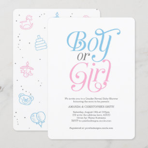 Invitation Garçon ou fille, rose et bleu, moderne, révélation