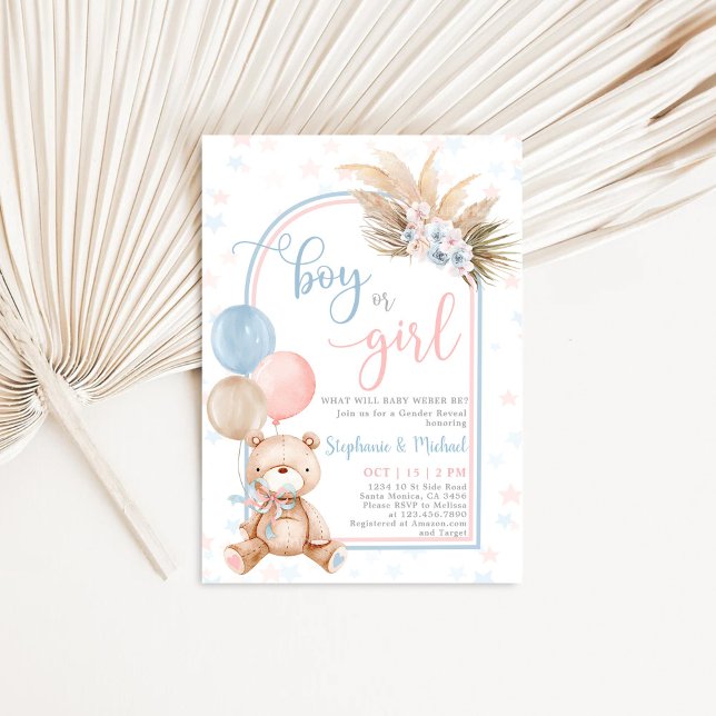 Invitation Garçon ou fille Sexe Révéler Teddy Bear Balloon (Créateur téléchargé)