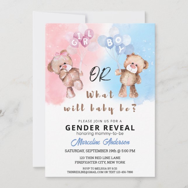 Invitation Garçon ou fille Teddy Ours Genre Reveillez les inv (Devant)