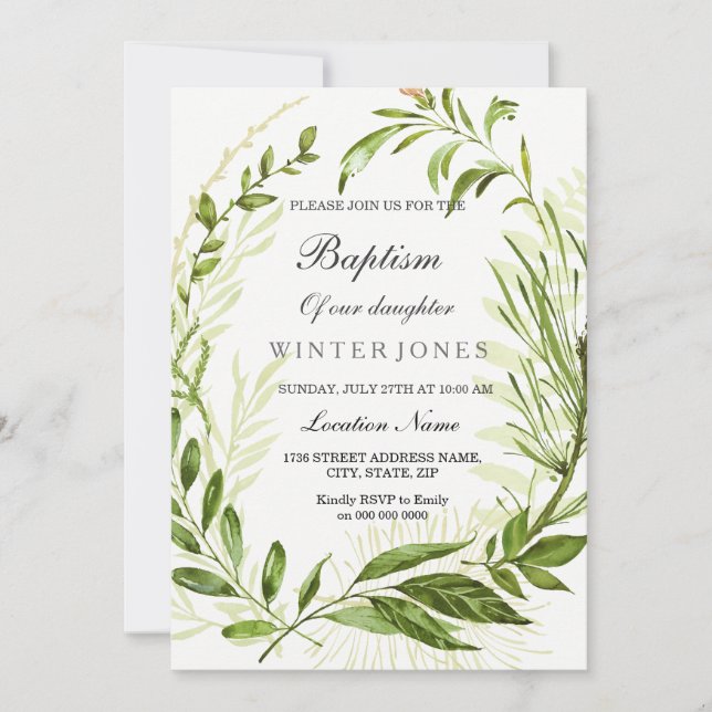 Invitation Garçon ou fille Wreath Baptême Christening invitat (Devant)