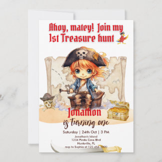 Invitation Garçon Pirate Rouge Fête d'anniversaire 1 an