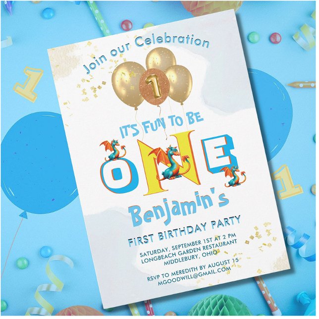 Invitation Garçon Premier Anniversaire Amusant One Dinosaur (Créateur téléchargé)
