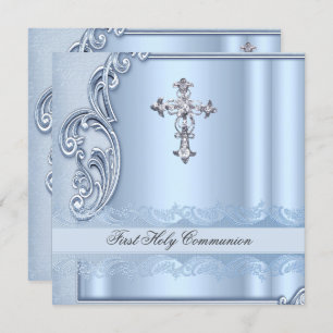 Invitation Garçon Première Communion Bleue Confirmation