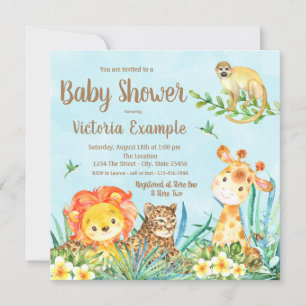 Invitation Garçon Safari Animaux de la Jungle Baby Shower