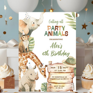 Invitation Garçon Savane Safari Fête Animaux Anniversaire