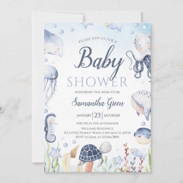 Invitation Garçon sous le Baby shower marin (Devant)