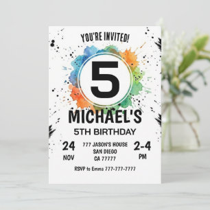 Invitation Garçon Splash Aquarelle 5ème Anniversaire