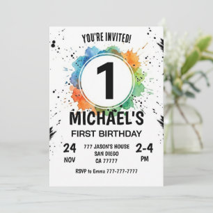 Invitation Garçon Splash Aquarelle Premier Anniversaire