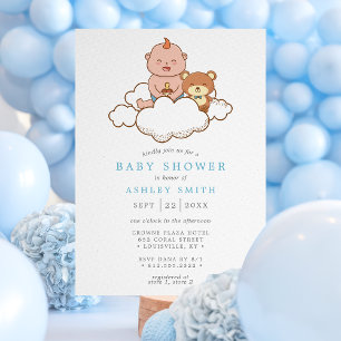 Invitation Garçon sur un nuage Baby Shower Mignon