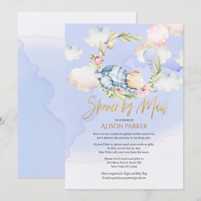 Invitation Garçon Teddy Ours Joli Baby shower Woodland par co (Devant / Derrière)