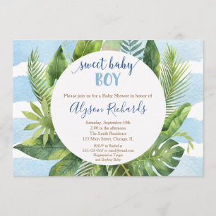 Invitation Garçon tropical de baby shower, verdure douce de