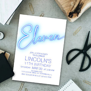 Invitation Garçons 11ème piscine Neon Anniversaire