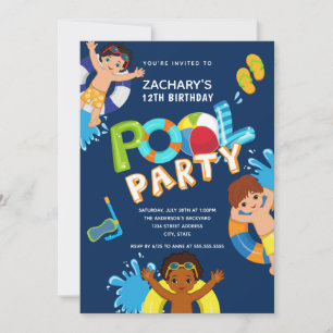 Invitation Garçons 12e anniversaire Pool Party