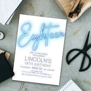 Invitation Garçons 18e piscine Neon Anniversaire