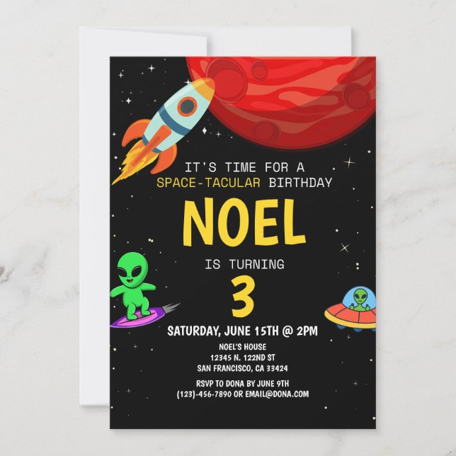 Invitation Garçons Alien moderne Anniversaire de enfant noir (Devant)