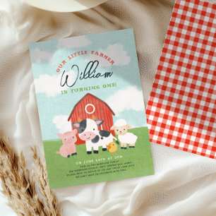 Invitation Garçons Animaux de Ferme Fête d'Anniversaire des E