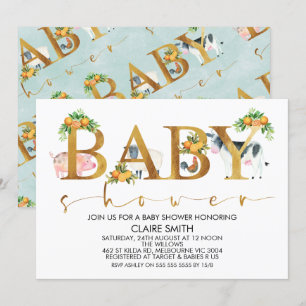 Invitation Garçons Animaux de ferme Mot Baby shower Invitatio