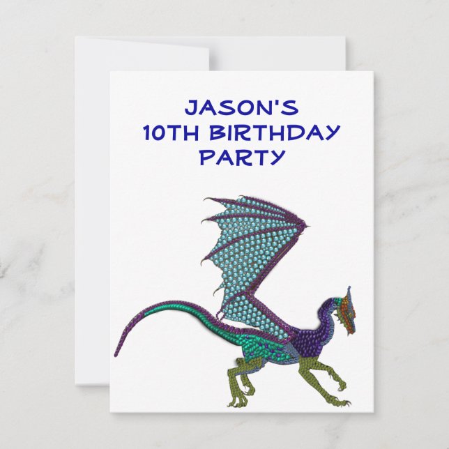Invitation Garçons Anniversaire Couleur Perles Dragon Blanc (Devant)