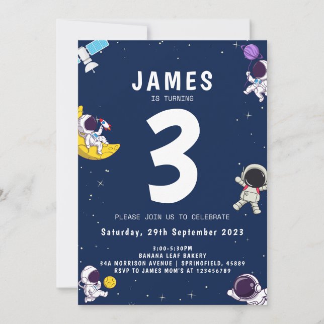 Invitation Garçons Anniversaire de enfant de marine astronaut (Devant)