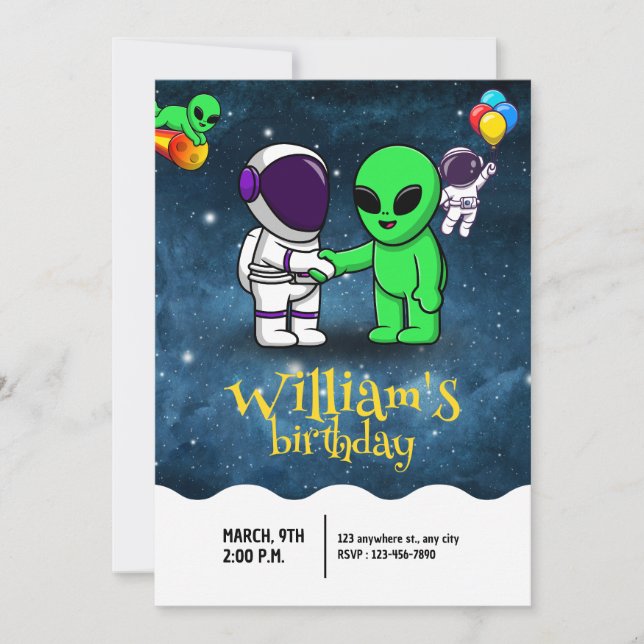 Invitation Garçons Astronaut moderne et Anniversaire de enfan (Devant)