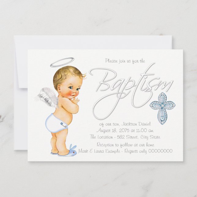 Invitation Garçons Baptême Angel Bleu (Devant)