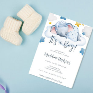 Invitation Garçons bébé Baby shower éléphant