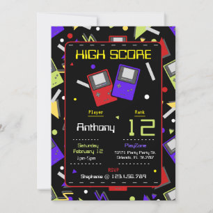 Invitation Garçons Black Retro Jeu Anniversaire