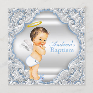 Invitation Garçons Bleu Blanc Ange Garçon Baptême bébé