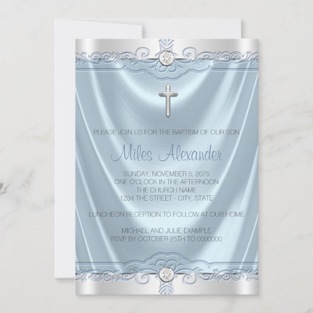 Invitation Garçons Bleu et gris Baptême Christening (Devant)