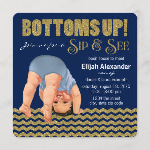Invitation Garçons Bleu Royal et Or Sip and See
