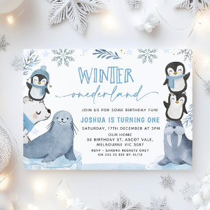 Invitation Garçons Blue Arctic Winter Onederland 1er annivers