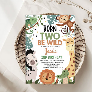 Invitation Garçons Brown Green Born Two Be Wild 2e anniversai