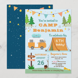 Invitation Garçons Camping Anniversaire Camp extérieur