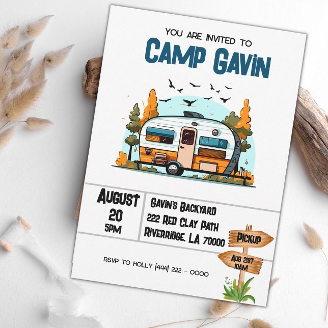 Invitation Garçons Camping Aventure Anniversaire Fête du bois (Créateur téléchargé)
