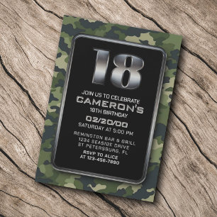 Invitation Garçons Chasse Armée 18e anniversaire