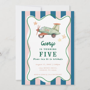 Invitation Garçons Cool Moderne Coloré Avion Fête d'anniversa