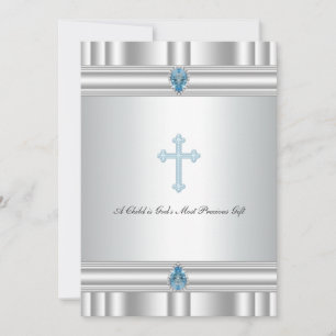 Invitation Garçons de Croix gris et bleu Christening