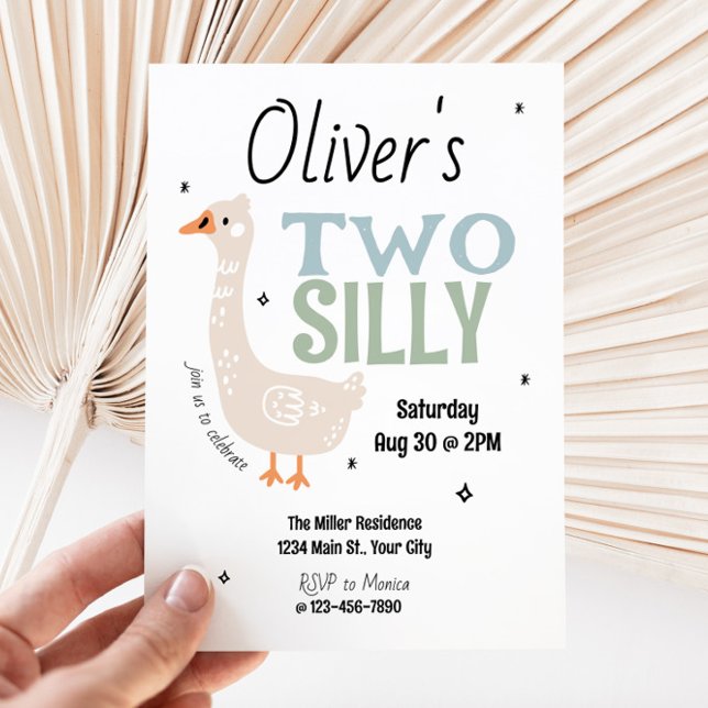 Invitation Garçons Deux oies soyeux Enfants d'été 2e annivers (Two Silly Goose Boys 2nd Birthday Invite)