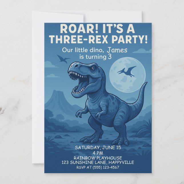 Invitation Garçons Dino-mite troisième anniversaire - Trois R (Devant)